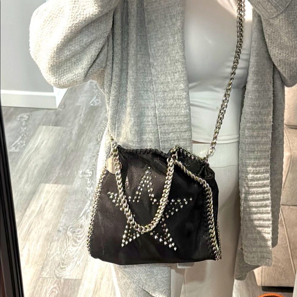 Star Black Silver Studded Chain Shoulder Crossbody Bag Medium Unbranded